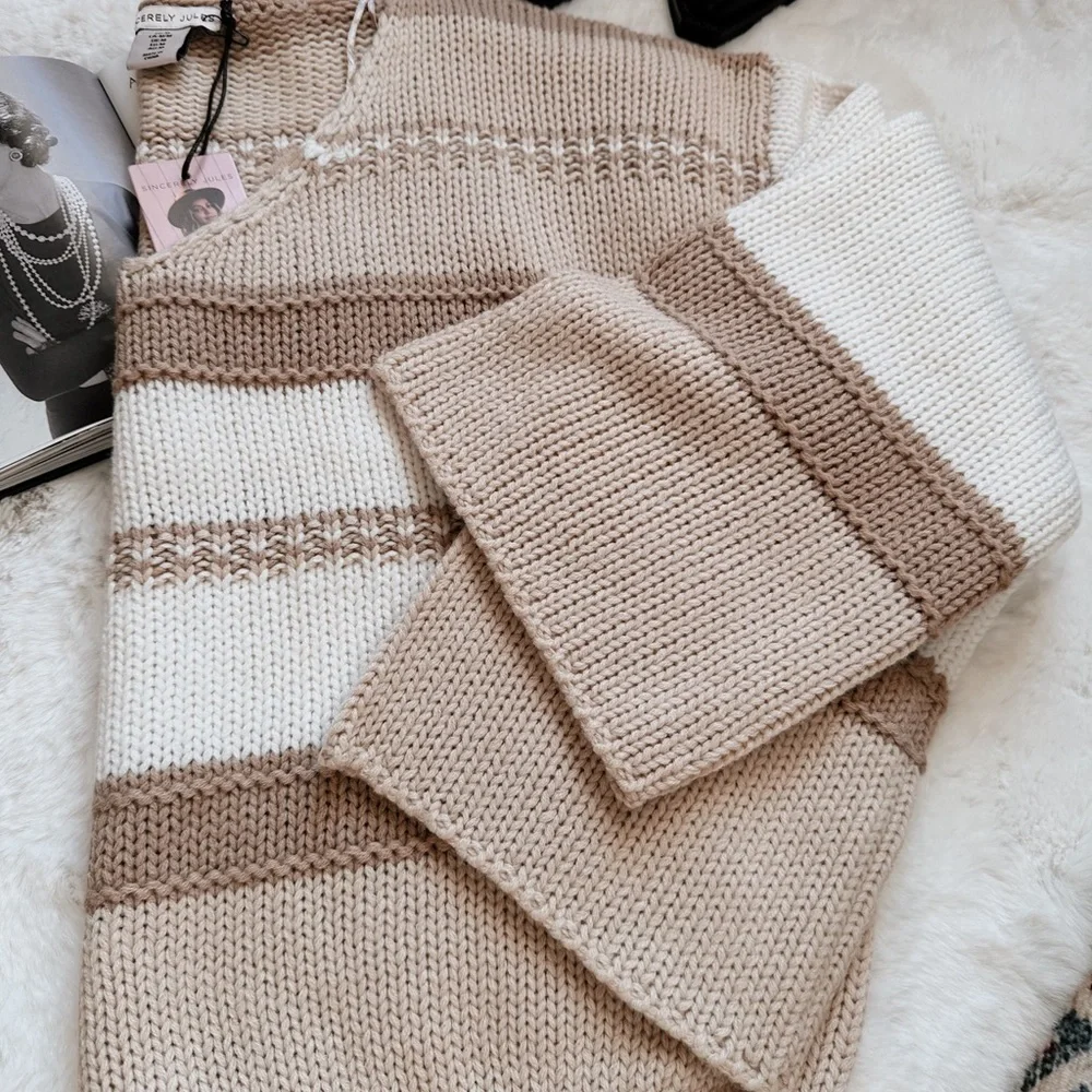 SOLD Sincerely Jules Latte&Cream Knitted Sweater - Picture 2 of 8